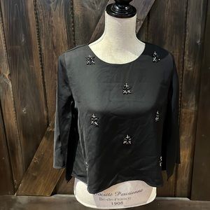 madame black crop beaded open sleeve blouse